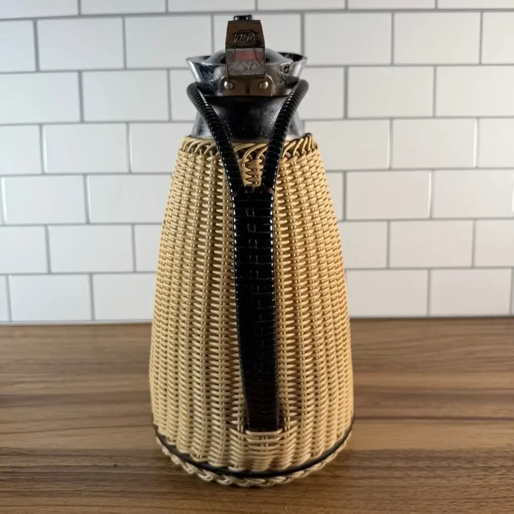 Vintage Alfi Wicker Rattan Thermal Carafe - Mid Century Modern German